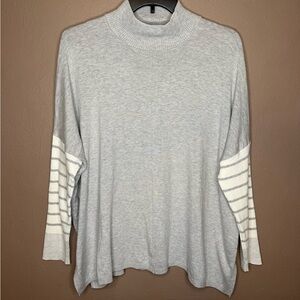 Jones New York Signature Gray Turtleneck with Striped Dolman Sleeves XL Classic